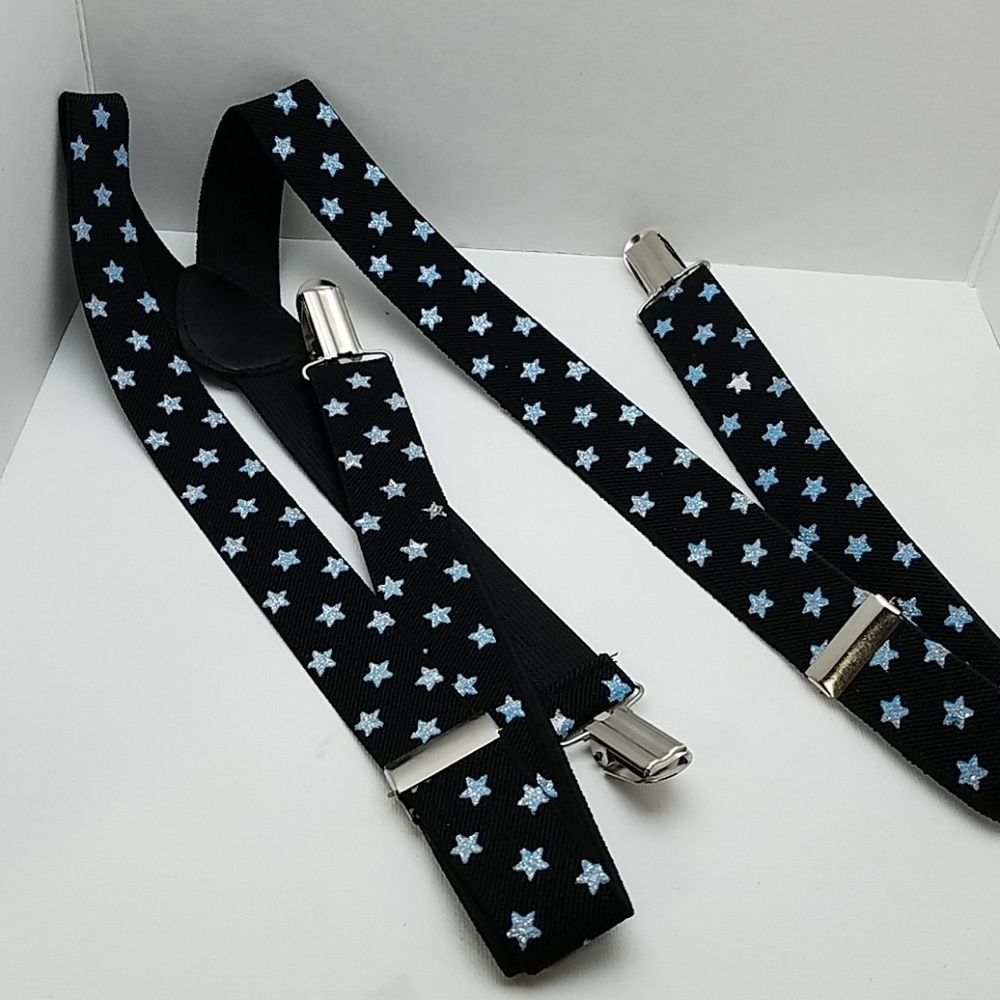 Suspenders Black With Blue Glittered Stars
